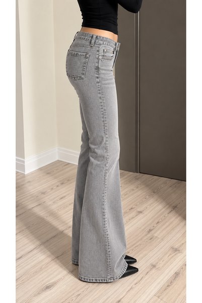 Messy Girls Low Waist Lycra Comfortable Fit Full Length Flare Jean Pants with Mini Pockets