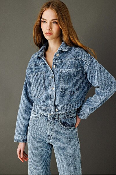 No Matter What Jachetă scurtă din denim cu detalii la buzunare