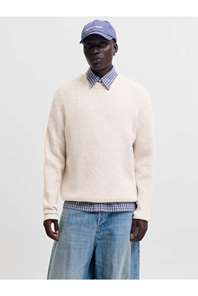 Jack & Jones Off White JORFREDERIKSBERG Textured Knit Round Neck Sweater