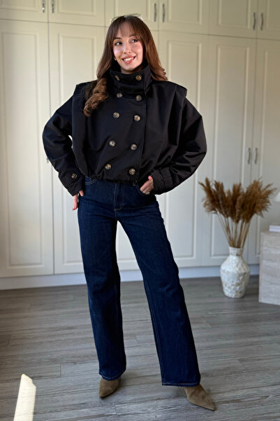 Dilay Gökoğlu Butik Padded Buttoned Stand Collar Trench Coat