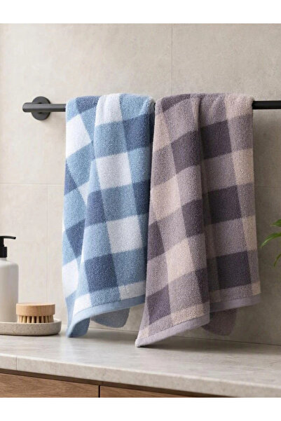 Styli Pack of 2 - Checked Cotton Bath Towels, Multi-Color - 34x74 cm