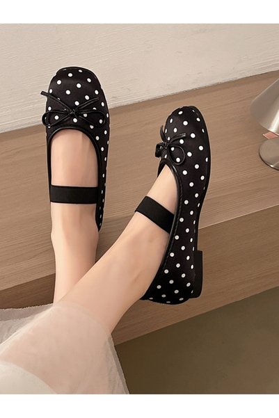 Take Two By Styli Black Polka Dot Low Heel Flats for Women