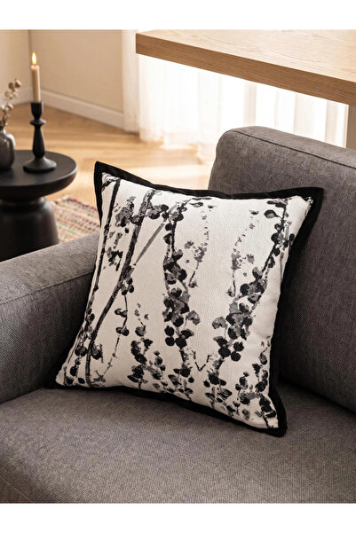 Styli Floral Print Cushion Cover- 45X45Cm, Black