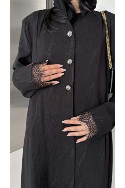 dar laha abaya عباية - D70040 - بليزر بقماش شاكيرا بنقوش بارزة بازرة زينة واك...