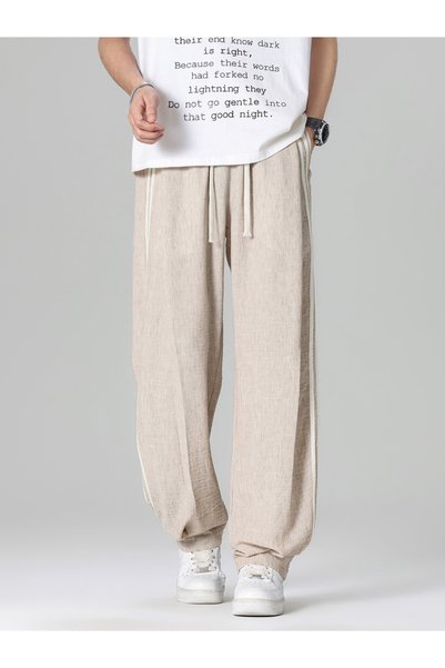 Take Two By Styli Men Beige Wide Leg Casual Trousers