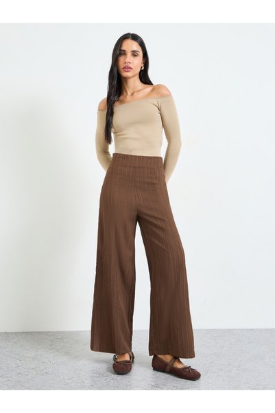 Take Two By Styli Brown Wide-Leg Trousers