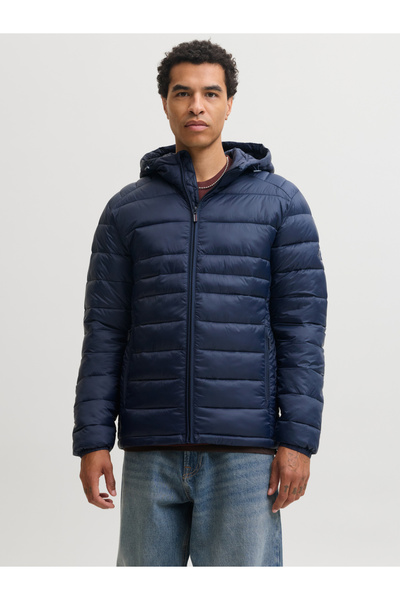 Jack & Jones Navy Blue JJEKINGSLEY Hooded Puffer Jacket with Zip Closure