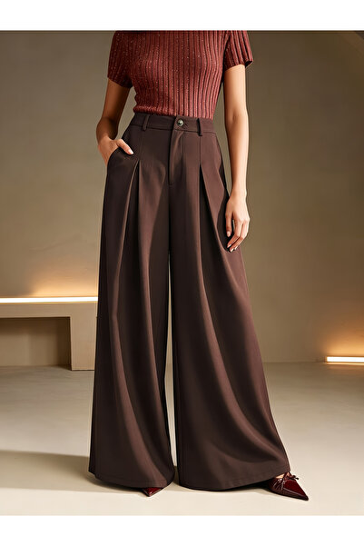 Take Two By Styli Brown Wide-Leg Trousers