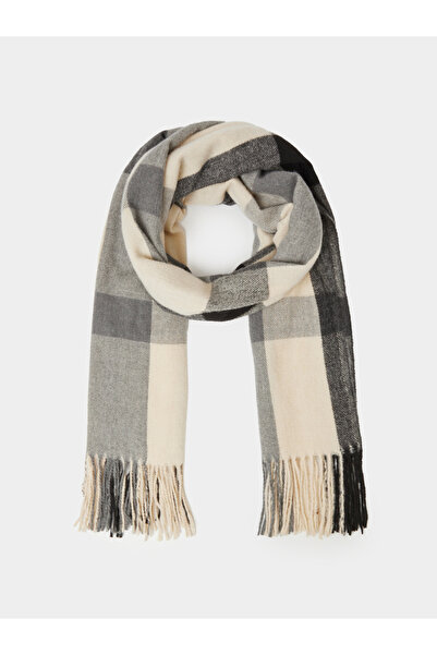 Styli Grey Checked Tassel Trims Scarf