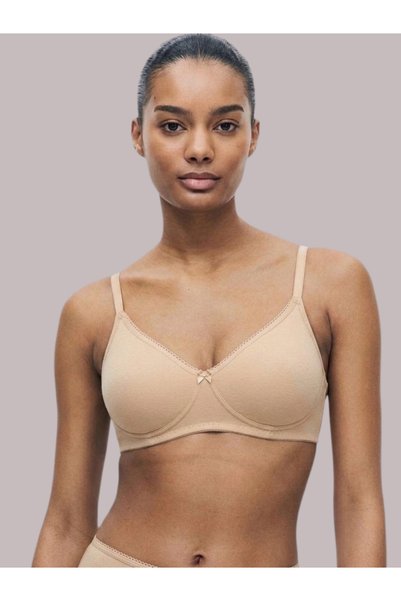 Eden By Styli Beige Solid Cotton Non-Padded Comfort T-Shirt Bra