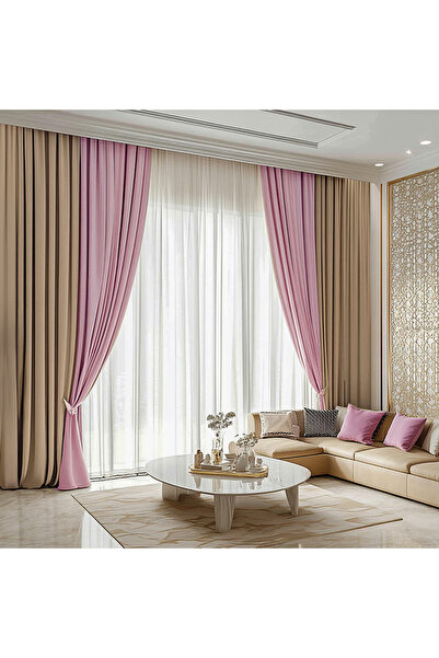 ArasyaHome Draperie de Catifea Duo / Bej/Roz