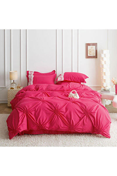 JOJO HOME Lenjerie de pat uni cu pliuri si broderie, tesatura tip finet, 6 pi...