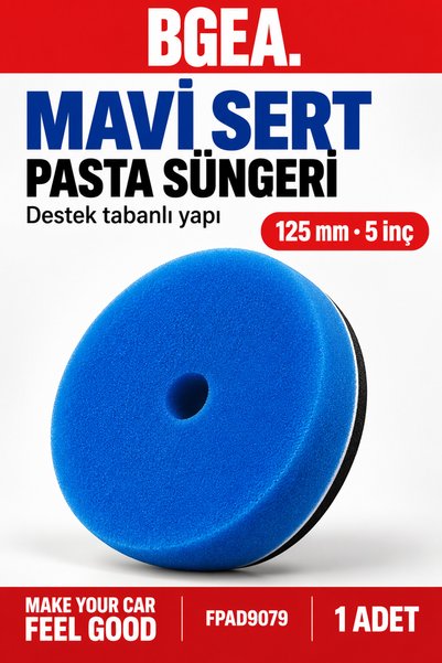 Mavi Sert Destek Tabanlı Pasta Süngeri 125 mm 5 İnç Polisaj Pedi 1 Adet