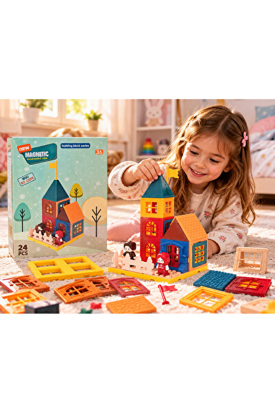 BBYTOYS 3D Magnetic 24-Piece House Building Set – Magnetic Villa Building Blo...
