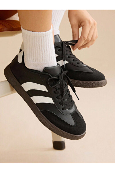 Take Two By Styli Womens Black PU Leather Sneakers - Versatile and Stylish Sp...