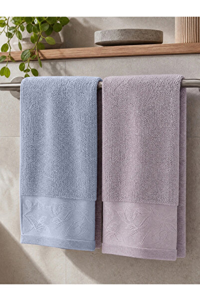 Styli Pack of 2 - Embroidered Bath Towels, Blue - 33x70cm