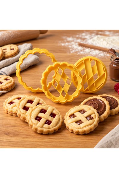 Rami 3-Piece Lattice Pattern Cookie Cutter Set – Serrated Round Cutter and 2 ...