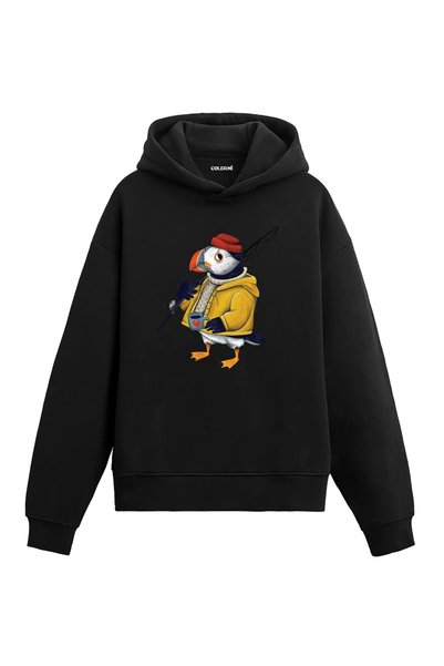 Colermi Fisherman Puffin Design Hooded Sweatshirt