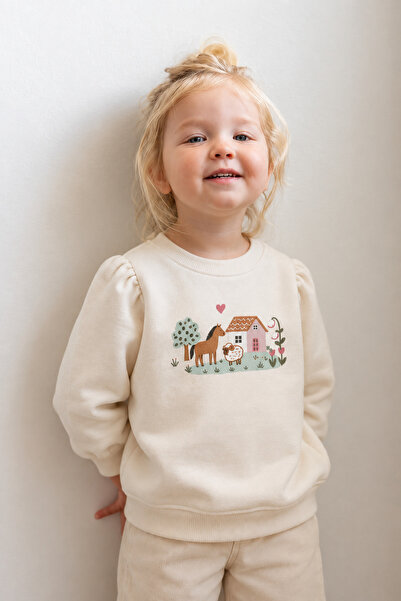 Tifina Kids Kız Bebek Baskılı %100 Pamuk 2 İp Sweatshirt