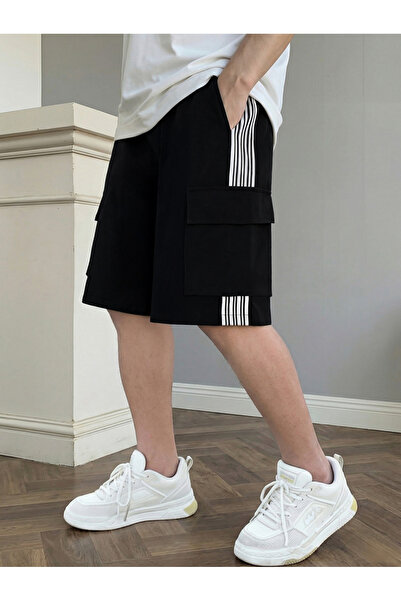 Take Two By Styli Boys Black Side Stripe Cargo Shorts