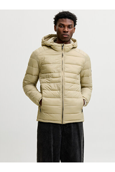 Jack & Jones Beige JJEKINGSLEY Hooded Puffer Jacket with Zip Closure