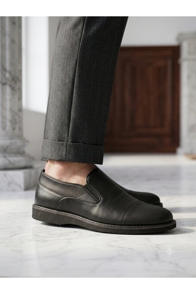 Slope 0122 Black Genuine Leather Laceless Casual Classic Men's Shoes