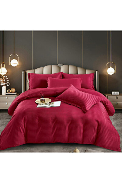 JOJO HOME Lenjerie de pat, damasc, pat 1 persoana, 4 piese, rosu, Jo-Jo