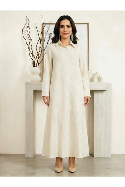 Take Two By Styli Beige Geometric Print Shirt Maxi Dress