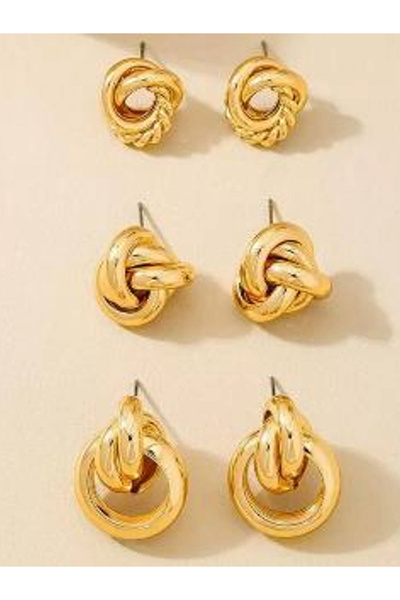 Styli Pack of 3 - Gold Tone Knot Stud Earrings