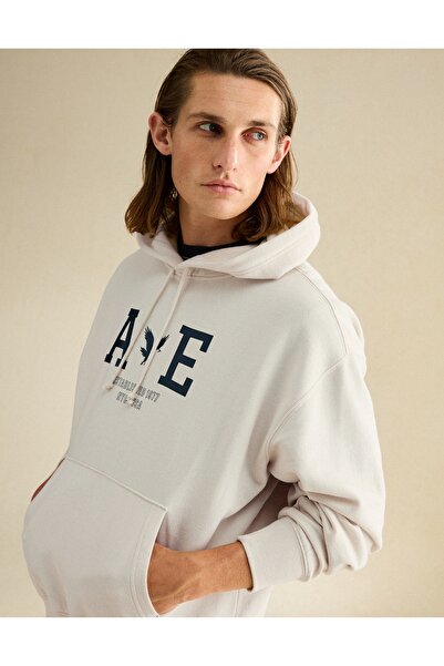 AMERICAN EAGLE هودي خفيف الوزن بشعار AE مصنوع من الصوف