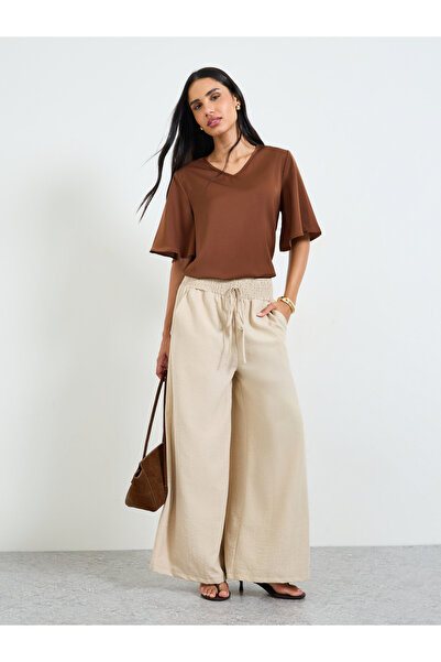 Take Two By Styli Khaki Wide-Leg Pants