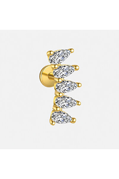 La vēr Jewellery Cercel Piercing placat cu Aur 14K cu Zirconiu si Inchizatoar...