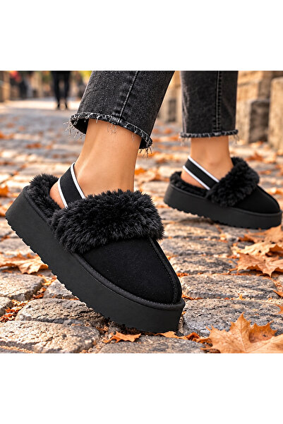 YNS STORE Yns Closed Front, Furry Inside, Elastic Back, Black
