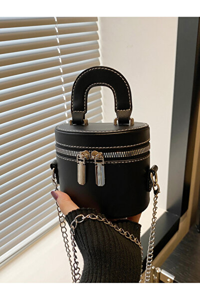 Take Two By Styli Black Cylindrical Crossbody Bag with Chain Strap