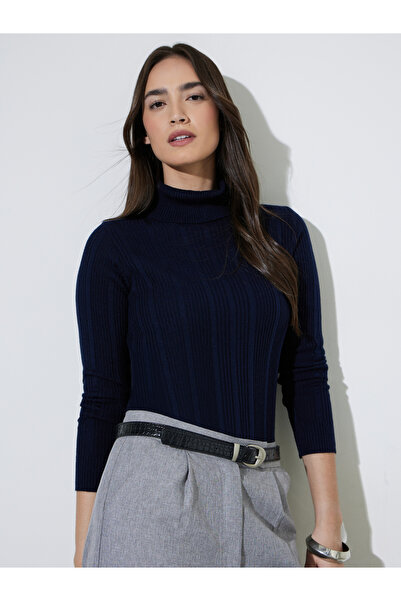 Styli Navy Blue Fitted Turtle Neck Sweater