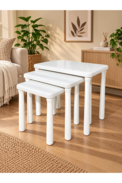 cemaks home Turna Bohem Zigon Sehpa Takımı Beyaz