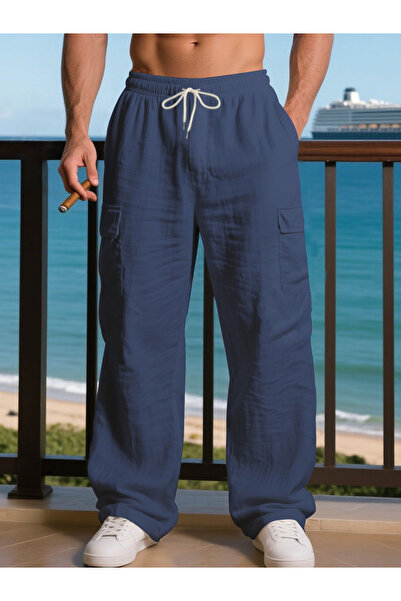 Take Two By Styli Men Loose Fit Linen Cargo Pocket Pants