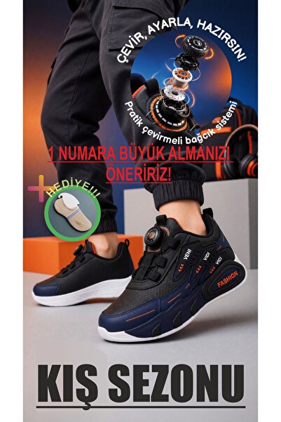 Veni Vidi Vici (Kışlık) Tasarımlı Hafif Taban Ergonomik erkek Çocuk Spor Ayakkabı + çorap hediye