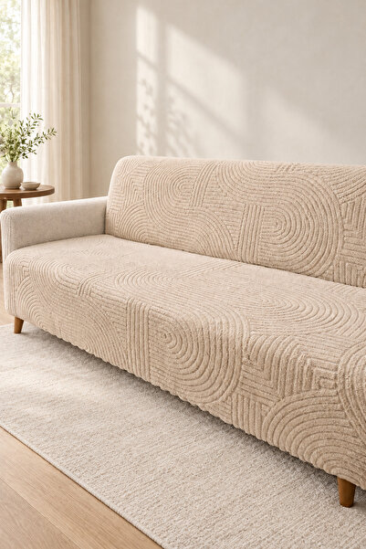 ferahome Kaymaz Taban Süngerli Welsoft Koltuk Örtüsü 165x205 cm Krem Yıkanabi...