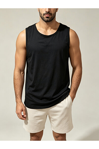 Take Two By Styli Black Plain Regular Fit Tank Top
