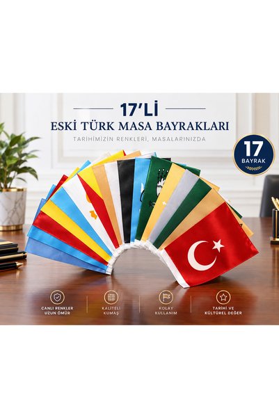 bayrakal Eski Türk Devleti Masa Bayrakları 15x22,5cm 17'li