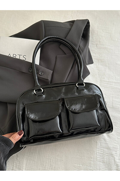 Take Two By Styli Black Patent Shoulder Bag