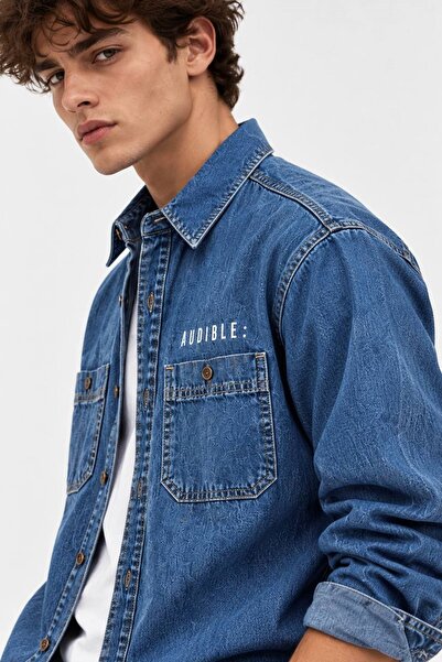 LTC Jeans Medium Blue Premium Double Pocket 90S Men's Denim Jeans Shirt