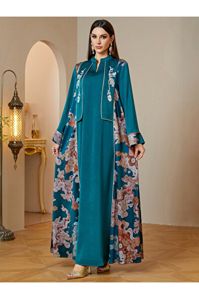 Take Two By Styli Green Maxi Jalabiya with Floral Embroidery
