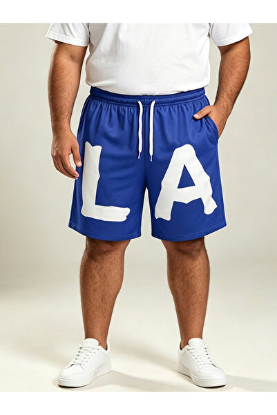 Take Two By Styli Plus Size Blue Printed Drawstring Waist Shorts