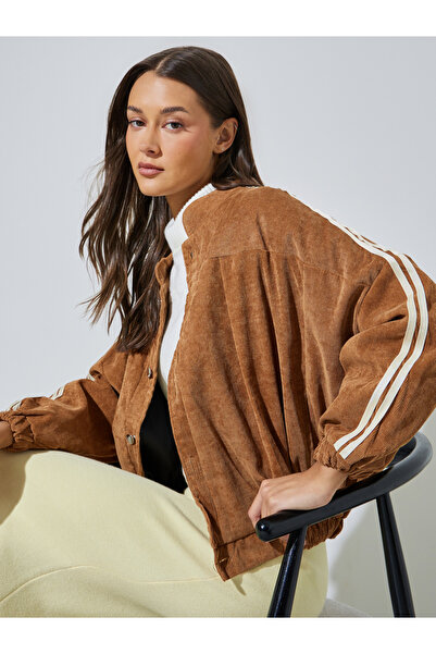 Styli Khaki Side Stripe Bomber Jacket