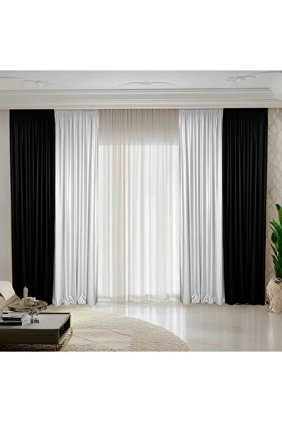 ArasyaHome Draperie de Catifea Duo / Alb- Negru
