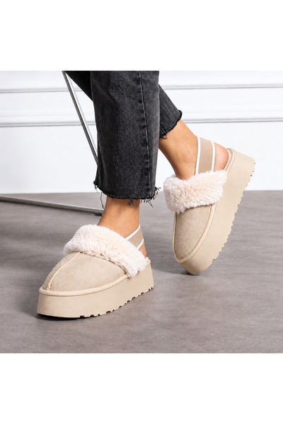 YNS STORE Yns Closed Front, Furry Inside, Elastic Back, Beige