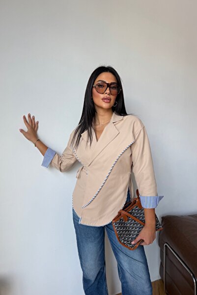 Esma Gündoğdu Biye Detaylı Ceket Bej