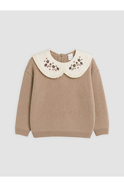 LC Waikiki Alita City Lcw Baby Brown Baby Collar Embroidered Sweater for Girls